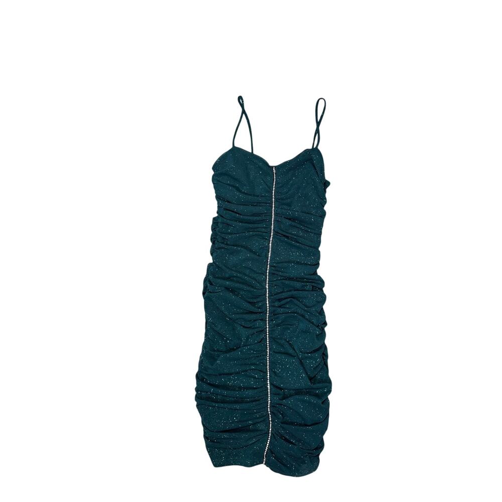 Papermoon Green Glitter Ruched Rhinestone Bodycon Midi Dress
